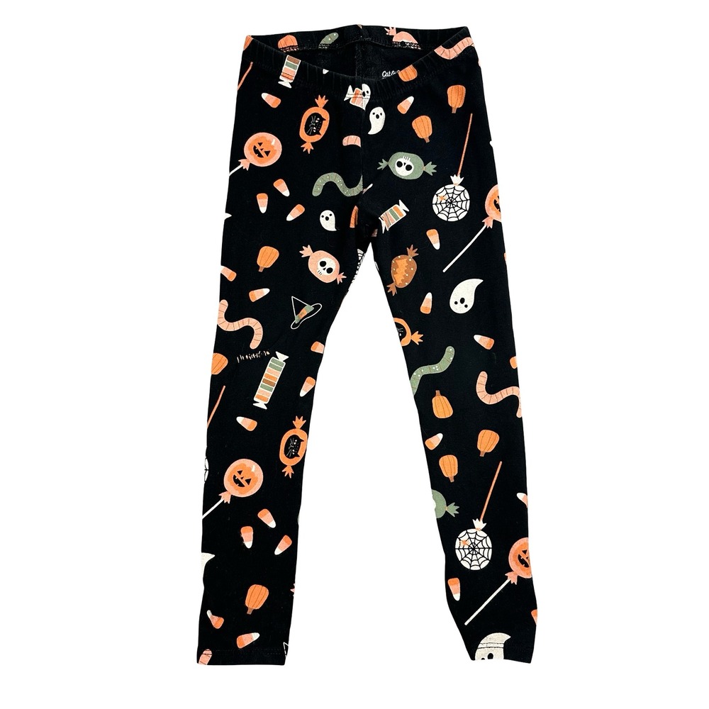 Cat & Jack Leggings Kids Girls Black Halloween Print Stretch Cozy Fall 4T